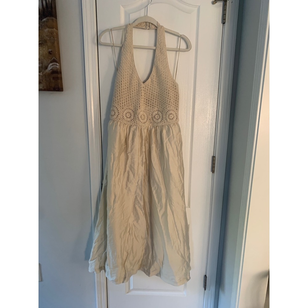 Loft Cream Crochet Halter Midi Dress Size 10 Boho Summer Beach Ivory